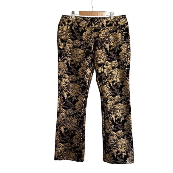 Soft Surroundings Mini Boot Cut Moonstruck Gold Metallic Floral Pull On Stretch - Picture 2 of 13